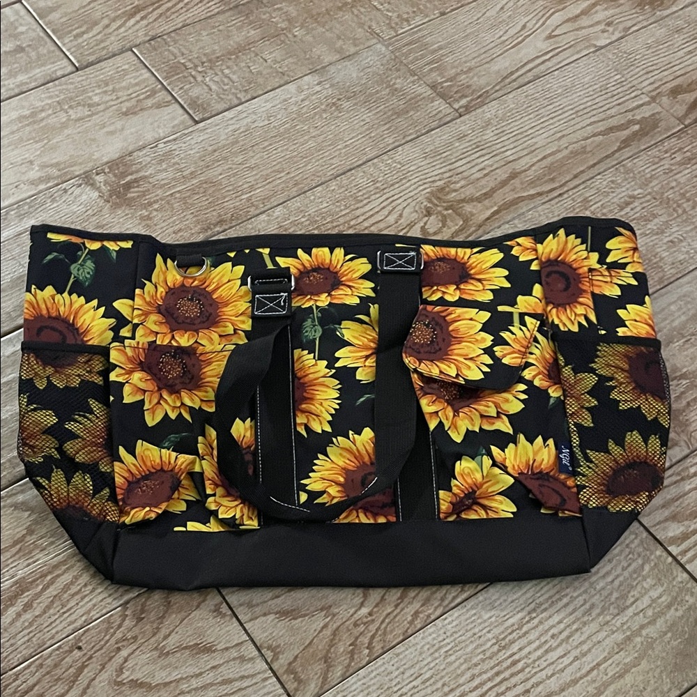 Sunflower Patterned Black Tote Bag